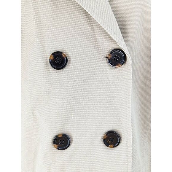 Trend Women Beige And Steel Blue Cotton Blend Short Trench Coat Size 40 - Picture 7 of 14